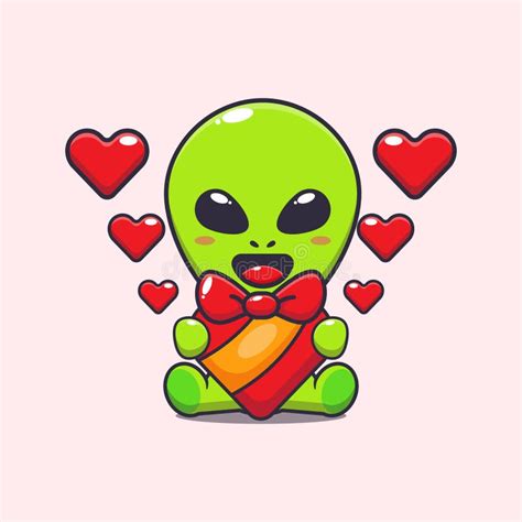 Cute Alien Happy With Love T In Valentine S Day Stock Vector