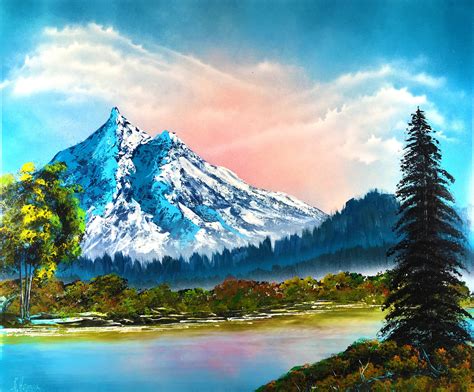 Mountain Landscape Painting Mountain Painting Cloud River Etsy