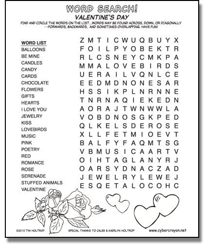 Word Search Valentines Day