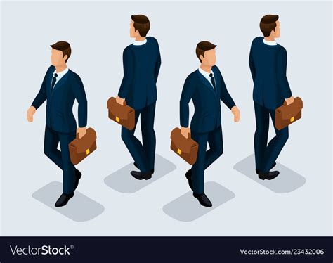 Isometric Businessman Front View Rear Royalty Free Vector