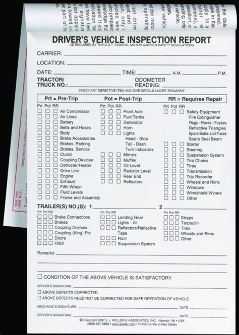 Detailed Driver Vehicle Inspection Report 2 Ply Carbonless Book Format