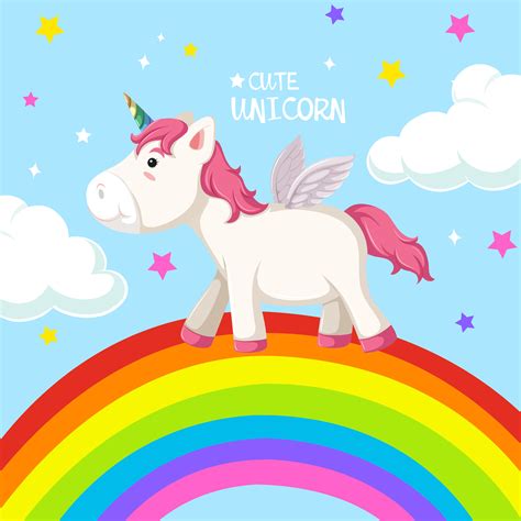 A Unicorn On Rainbow Template Vector Art At Vecteezy