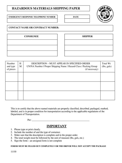 Hazmat Shipping Paper Forms Fill Online Printable Fillable Blank