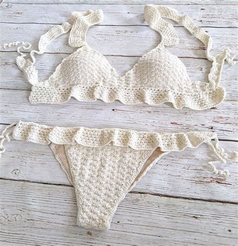 Handmade Crocheted Bikini Soft Cotton Yarn Crochet Bikini 2019 Beach Bikini Crochet Swimwear