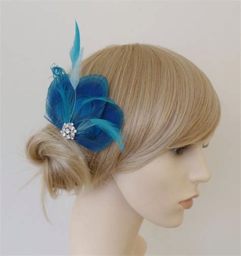 turquoise blue peacock feather hair clip crystal fascinator wedding bridal bridesmaid hair