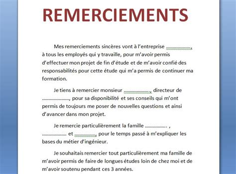 10 Exemples Remerciement Pfe Mémoire Ou Rapport De Stage Cours Génie