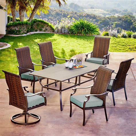 Royal Garden Rhone Valley 7 Piece Wicker Outdoor Dining Set With Teal Cushions Rovdst705 The