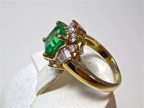 Vintage Estate Emerald And Diamond Engagement Birthstone Wedding Ring