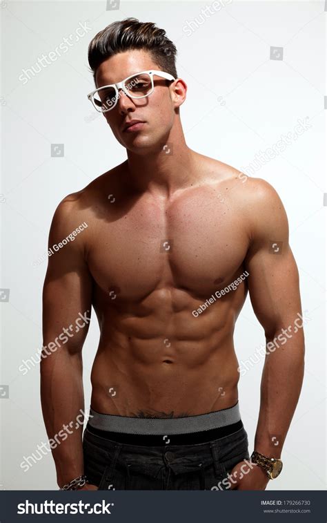 Sexy Portrait Very Muscular Shirtless Male Foto Stok 179266730