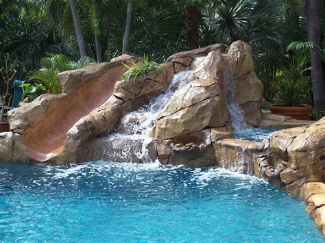 Swimming Pool Waterfall With Slide Swimming Pool