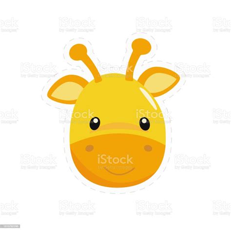 Baby Giraffe Sticker In The Form Of A Cheerful Giraffes Head Vector