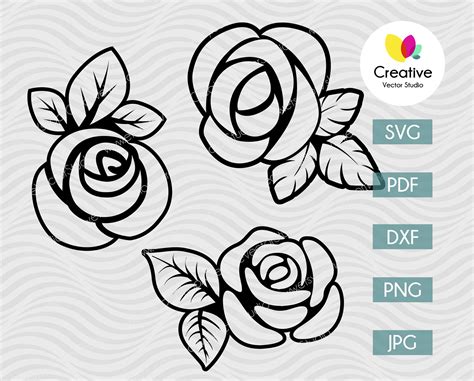 Black Rose Flowers SVG Files Flower Vector Images Clipart Floral Swag
