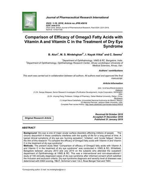 Pdf Comparison Of Efficacy Of Omega3 Fatty Acids With Vitamin A And