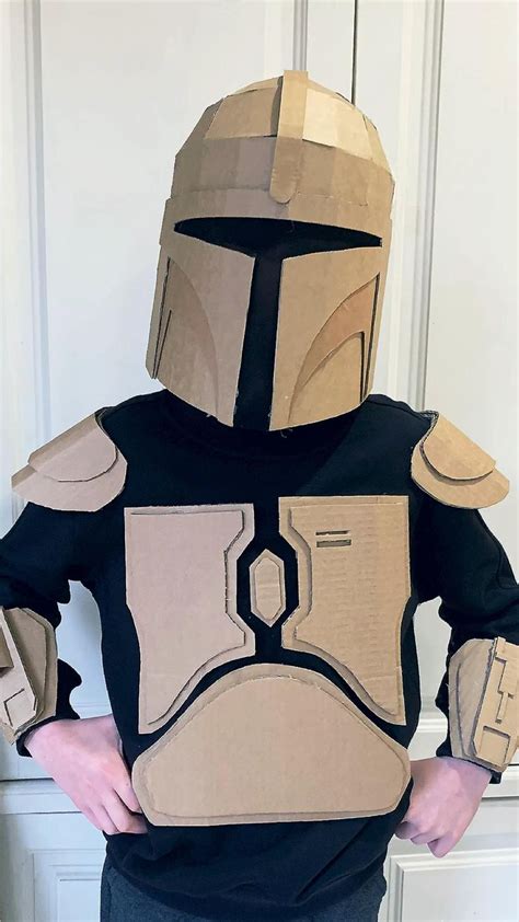Diy Cardboard Mandalorian Helmet And Armour For Teen Boy Halloween Costume