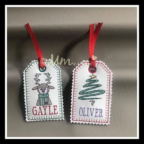 Xmas Christmas Reindeer Gift Tag Present Label In The Hoop Ith Machine
