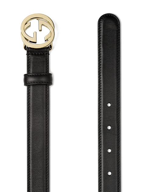 Gucci Leather Belt With Interlocking G Buckle In Black Modesens