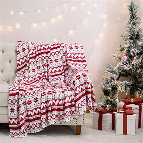 Bedsure Christmas Holiday Fleece Throw Blanket Red And White Super Soft