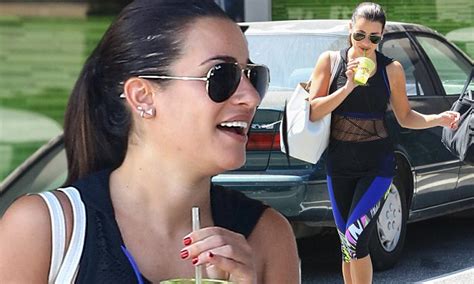 Lea Michele Sips A Green Juice As She Shows Off Her Toned Midriff On