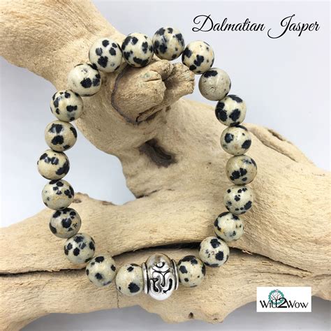 Dalmatian Jasper Bracelet Om Bracelet Crystal Healing Bracelet Jewelry