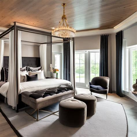A Luxurious Master Bedroom With A Canopy Bed Velvet Drapes And A Cozy