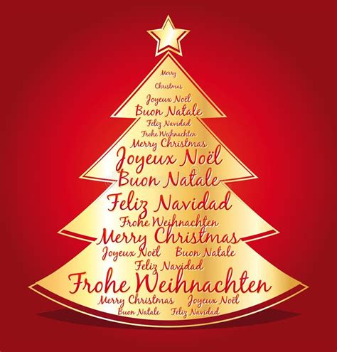 Frohe Weihnachten In Einigen Sprachen In Einem Goldenen Weihnachtsbaum