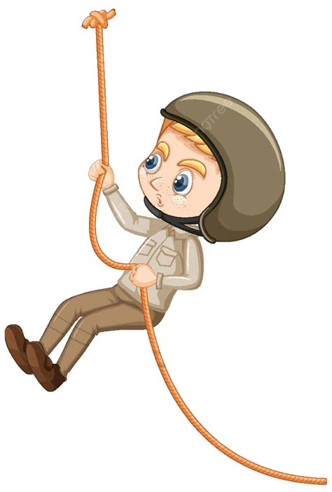 Boy Climbing Rope On Isolated Background Exercise Boy Adventure Vector