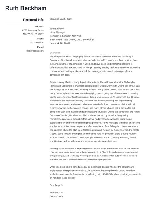 Mckinsey Cover Letter Sample And Writing Tips 10 Examples