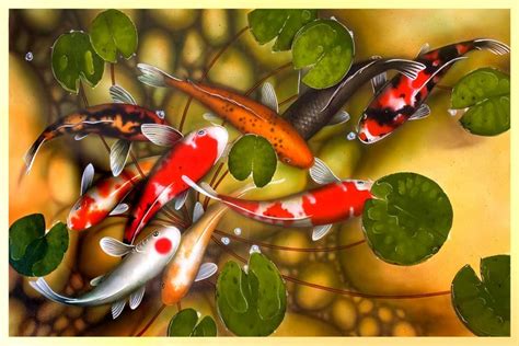 9 Koi Fish Painting Feng Shui Wall Art Wealth And Blessings