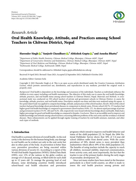 Pdf Oral Health Knowledge Attitude And Practices Among School