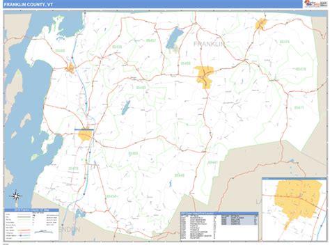 Franklin County Vermont Zip Code Wall Map