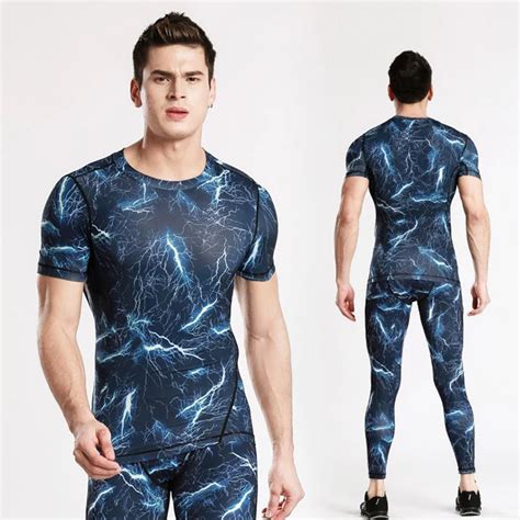 2 piece compression sets men s sports running stretch tights leggings shirts training jogging