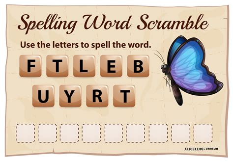 Spelling Word Scramble Game With Word Butterfly 699785 Vector Art At