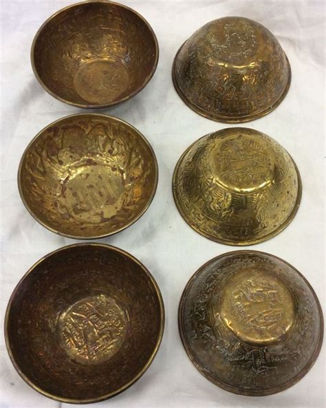 19th C Hebrew Syrian Egyptian Brass Bowls 6 Jun 07 2014 River Valley Auction In Ny