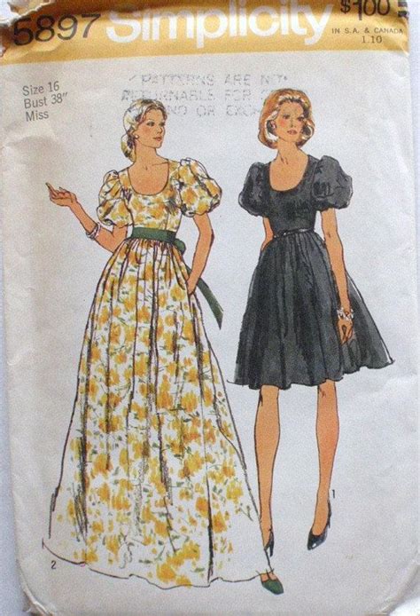 1970 S Puffy Sleeve Dress Or Evening Dress Sewing Pattern Simplicity 5897 Size 16 Bust 38