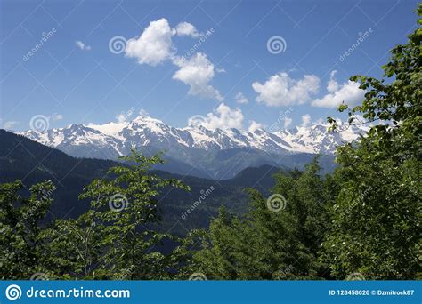 Svaneti Mountains Landscape Snowy Mountain Peak In Mestia Georgia