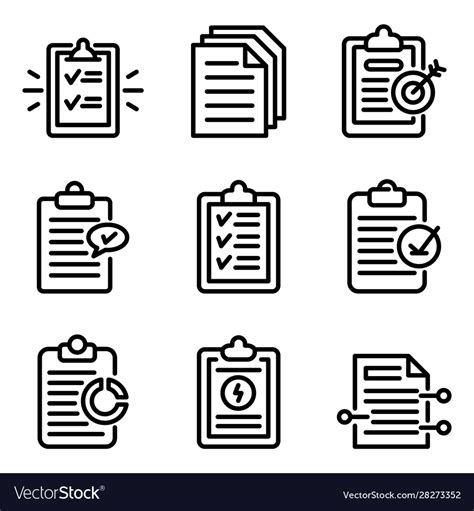Summary Icons Set Outline Style Royalty Free Vector Image