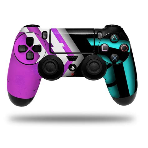 skin for sony ps4 dualshock controller playstation 4 original slim and pro black waves neon teal