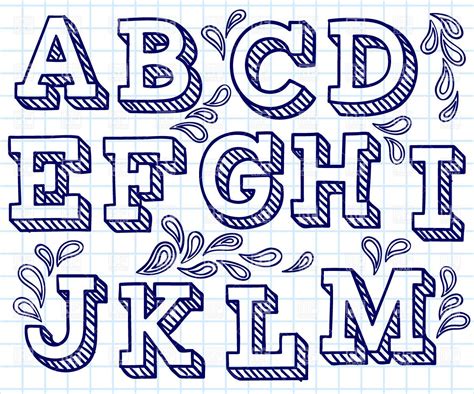Hand Drawn Font Shaded Letters And Decorations 29198