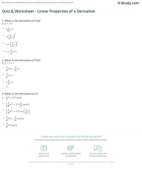 Showing 8 worksheets for derivative. Quiz & Worksheet - Linear Properties of a Derivative ...