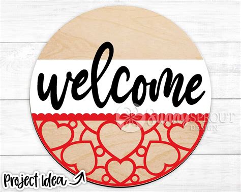 Welcome Heart Pattern Digital Download Round Door Hanger Etsy