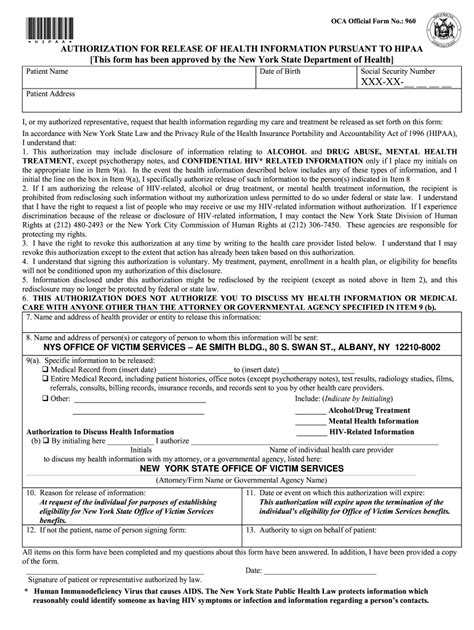 New York State Hipaa Release Form 960 Fill And Sign Printable