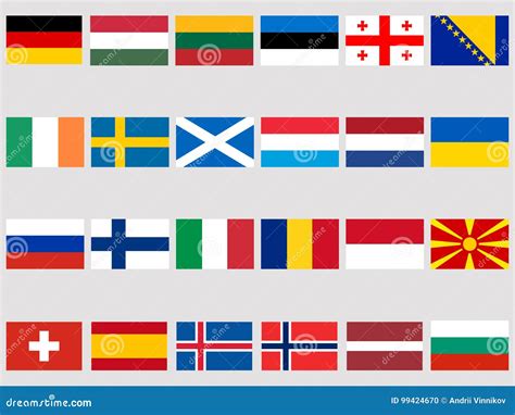 Samling Av Flaggor Av Europeiska Länder På En Vit Bakgrund Bild För