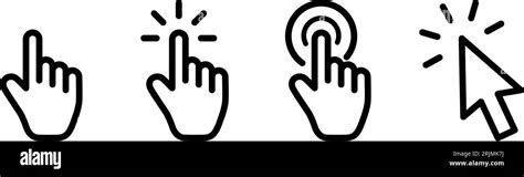 Set Of Linear Icons As Hand Of Clicking Pointer Cursor Stock Vector