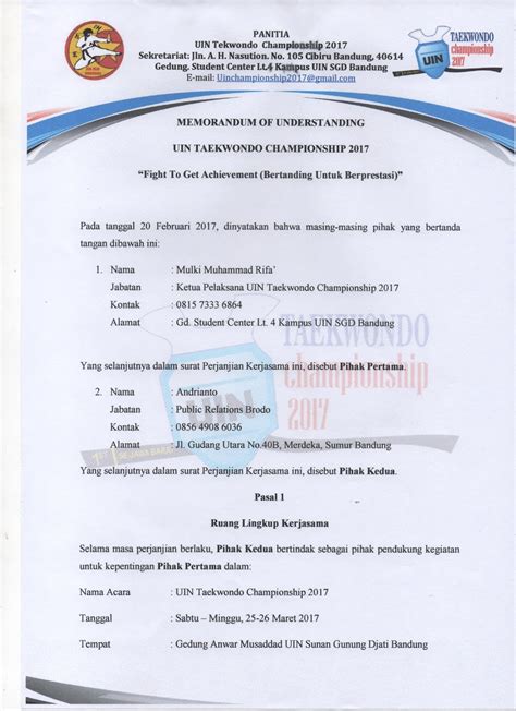 Pengertian mou (memorandum of understanding). contoh mou sponsorship - wood scribd indo