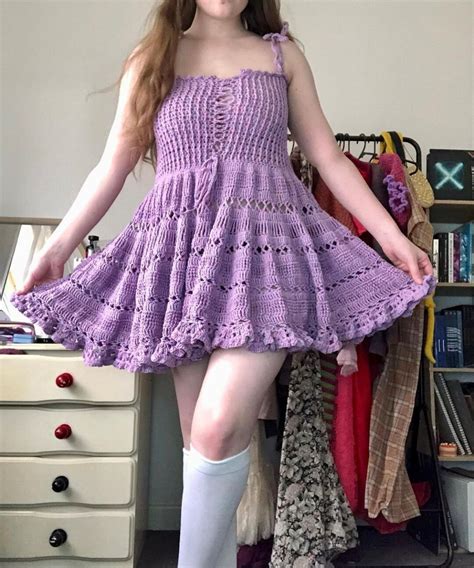 Crochet Purple Dress With Tie Up Front Handmade Crochet Dress Etsy