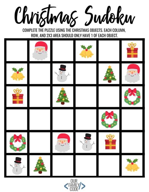 Christmas Sudoku Logical Reasoning Activity For Kids Sudoku 2x3