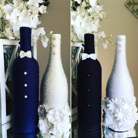Bride And Groom Wine Bottles Wedding Centerpiece Newlyweds Etsy