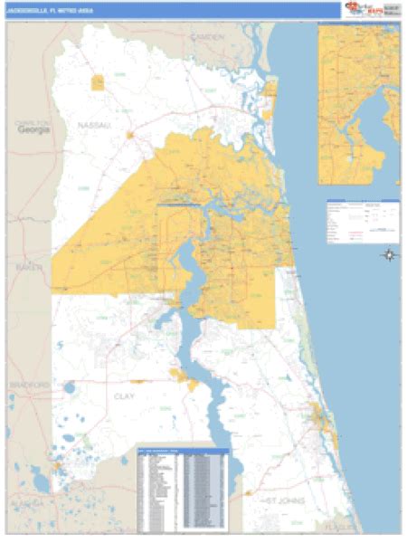 Jacksonville Florida Metro Area Wall Map