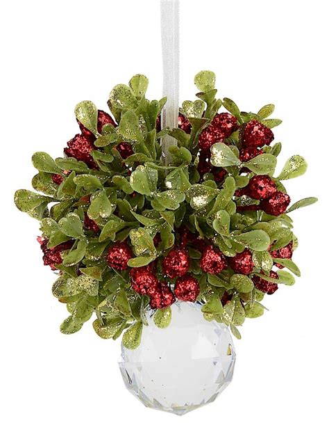 Green And Red Mistletoe Cluster With Clear Base Hanging Ornament 12cm