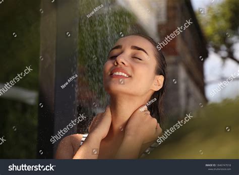 Woman Washing Hair Outdoor Shower On Stock Photo 1846747018 Shutterstock